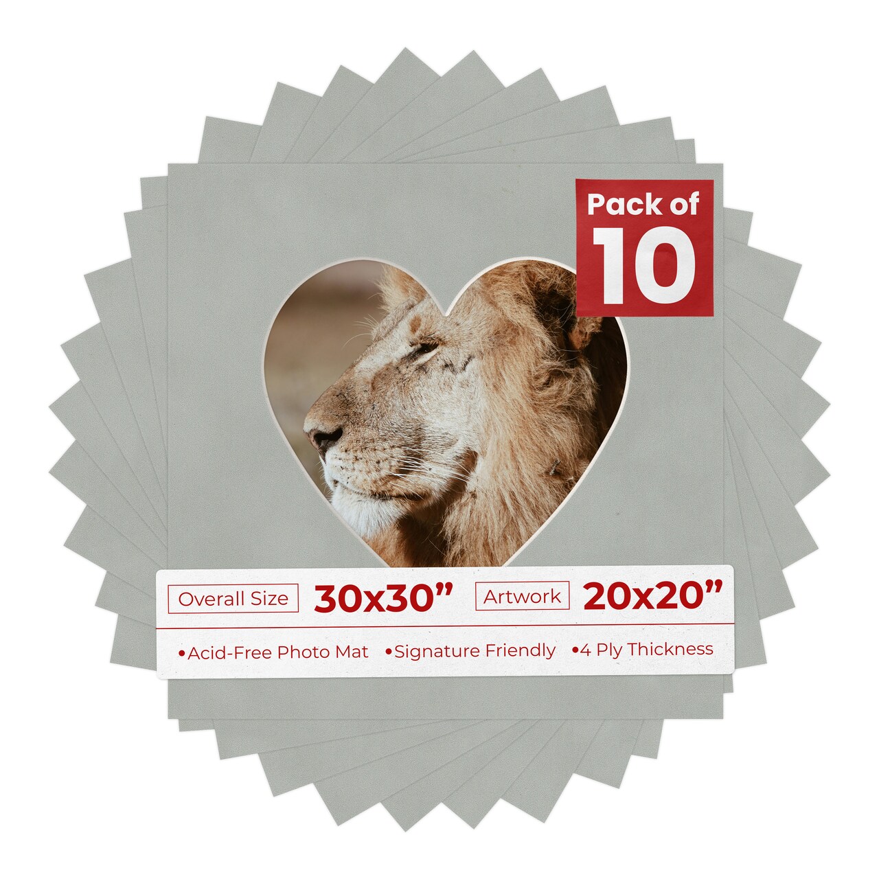 Light Grey Suede Mat Board for 30x30 Frames - Heart Opening for 20x20 Photos